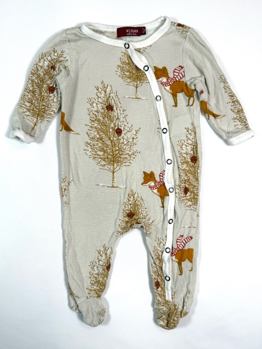MILKBARN Unisex Baby Footed Sleeper 0-3 Months Fox Woodland Winter Forest Bamboo